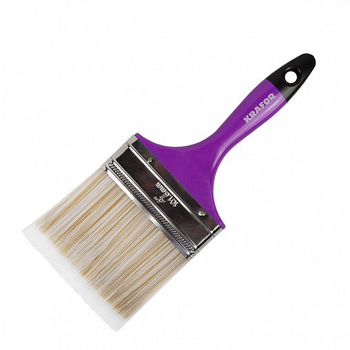Кисть плоская Krafor №4, искусственная щетина, пластиковая ручка, 100 мм фото