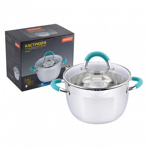 Кастрюля Mallony Bravo с крышкой, нержавеющая сталь, 3,9 л фото