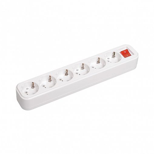 Колодка розеточная разборная IEK Classic, 6 гнезд, с выключателем, с заземлением, 16 А, белая фото