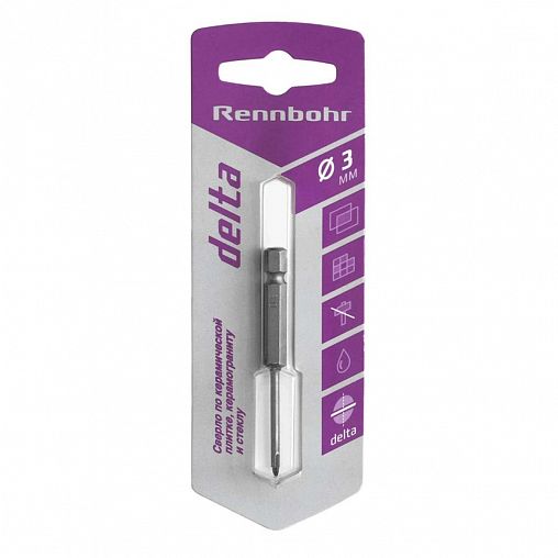 Сверло по керамике и стеклу Rennbohr Delta, 3 мм фото