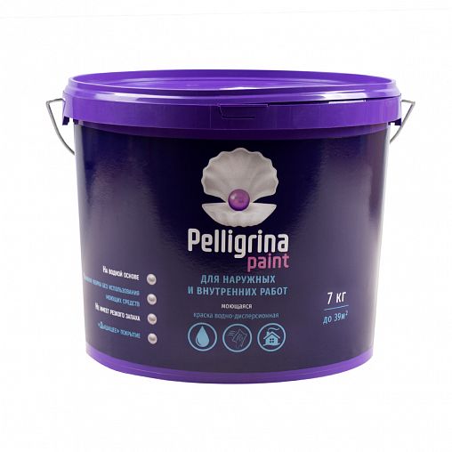 Краска моющаяся для наружных и внутренних работ Pelligrina Paint, акриловая, белоснежная, 7 кг фото