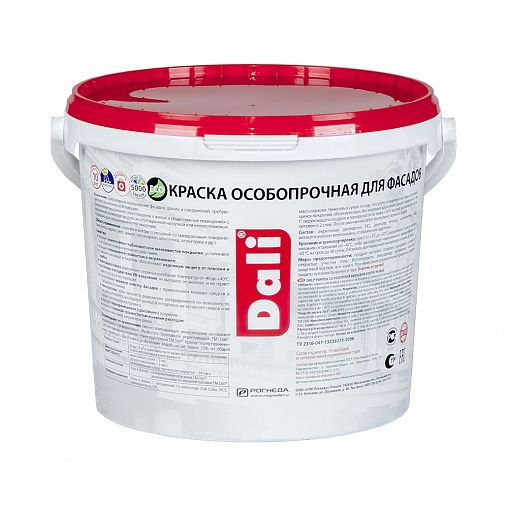 Краска фасадная особопрочная Dali, акриловая, глубокоматовая, база A, супербелая, 5 л фото