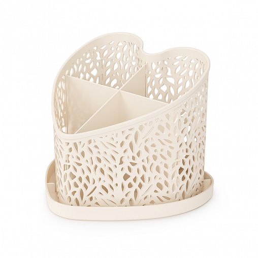 Подставка для столовых приборов Альтернатива Сердце, 16,5 x 16,5 x 15,3 см, бежевая фото