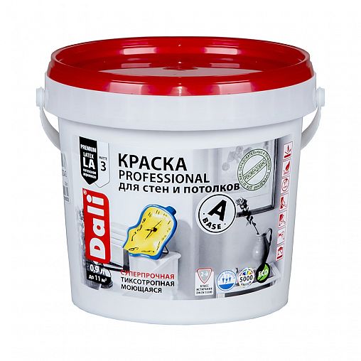 Краска для стен и потолков Dali Professional, акриловая, глубокоматовая, база A, супербелая, 0,9 л фото