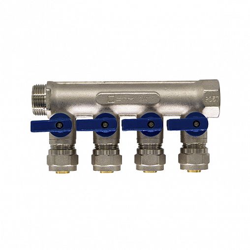 Коллектор универсальный для МП труб с шаровыми кранами СТМ, 3/4" x 16 мм x 4 выхода фото