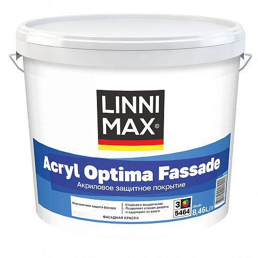 Краска фасадная Linnimax Acryl Optima Fassade, матовая, база 3, бесцветная, 8,46 л фото