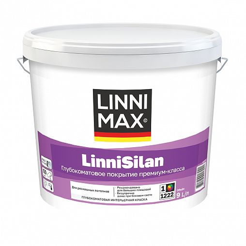Краска интерьерная Linnimax LinniSilan, база 1, белая, 9 л фото Краска интерьерная Linnimax LinniSilan, база 1, белая, 9 л фото