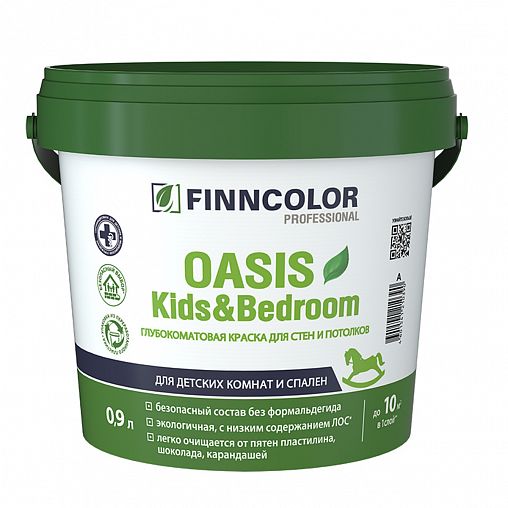 Краска для стен и потолков Oasis Kids&Bedroom FINNCOLOR, глубокоматовая, база С, бесцветная, 0,9 л фото