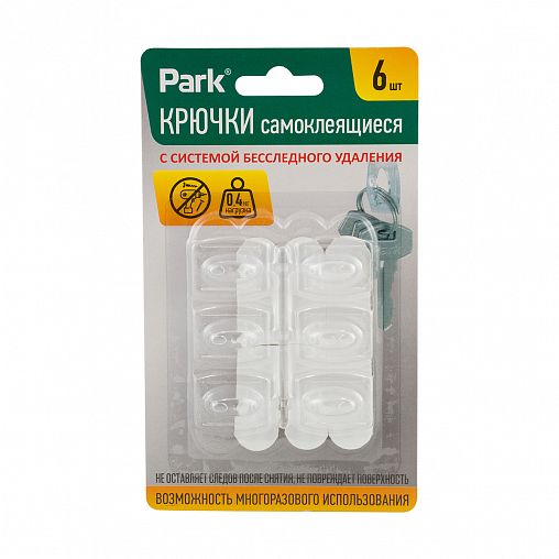 Крючки самоклеящиеся Park, 2,2 x 2,8 см, 6 шт, белые фото