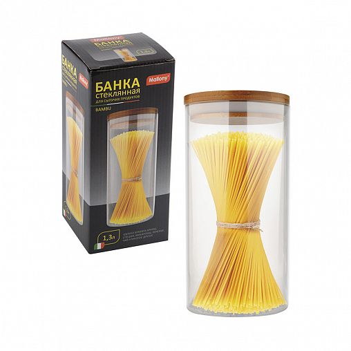 Банка для сыпучих продуктов Mallony Bambu, стеклянная, с крышкой, 1,3 л фото