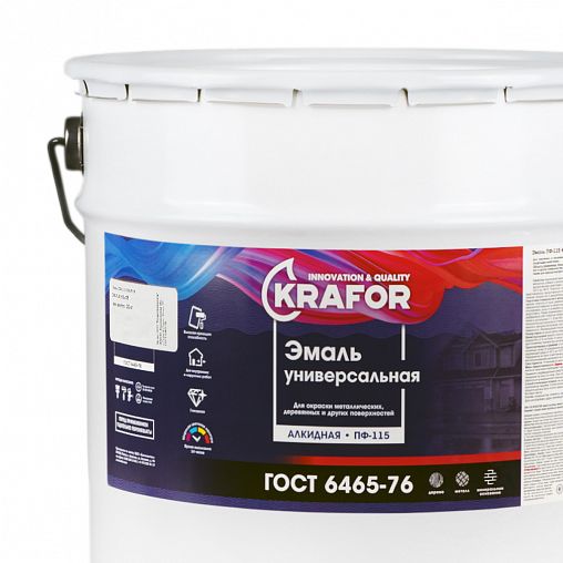 Эмаль ПФ-115 универсальная Krafor, алкидная, глянцевая, 20 кг, зеленая ...