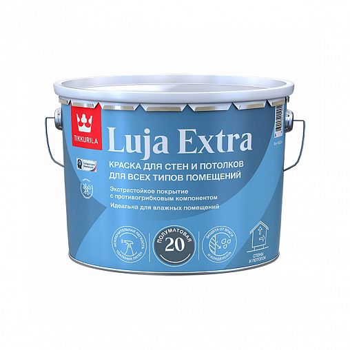 Краска для стен и потолков Tikkurila Luja Extra (Луя Экстра), полуматовая, база А, белая, 9 л фото