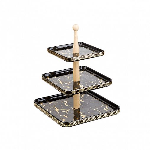 Фруктовница Nouvelle Home Черный мрамор, 3 яруса, фарфоровая, 25 x 25 x 32,5 см фото