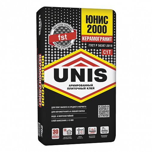 Клей для плитки Unis 2000, армированный, 25 кг фото