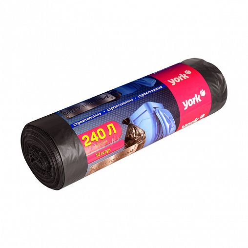 Мешки для мусора York, строительные сверхпрочные, 240 л, рулон 10 шт фото