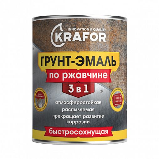 Грунт-эмаль по ржавчине 3 в 1 Krafor, быстросохнущая, полуглянцевая, 2,7 кг, RAL 1003, желтая фото
