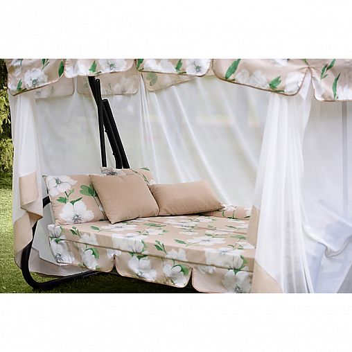 Качели садовые Olsa Турин Премиум Flower, трехместные, 244,2 x 144 x 186 см, каркас черный фото