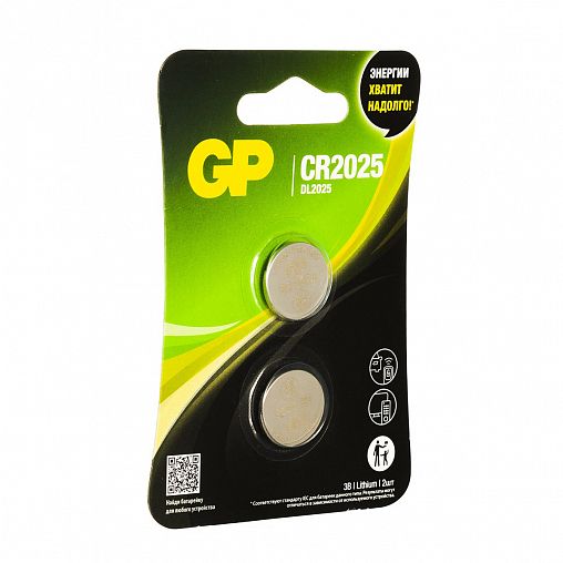 Батарейка GP Lithium CR2025-2CRU2, типоразмер CR2025, 2 шт фото