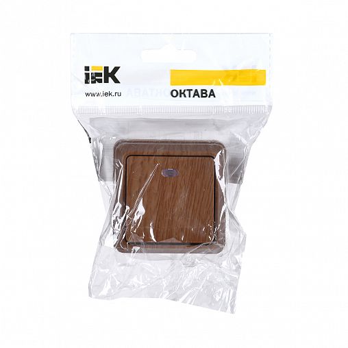 Выключатель одноклавишный накладной IEK Октава ВС20-1-1-ОД, с подсветкой, 10 А, дуб фото