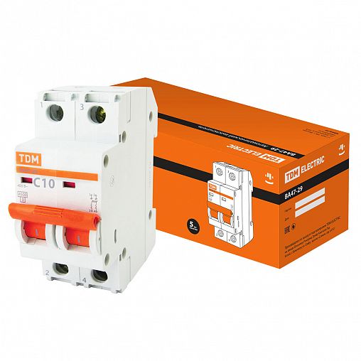 Выключатель автоматический Tdm Electric ВА47-29, 2Р, 10 А, 4,5 кА, тип C фото