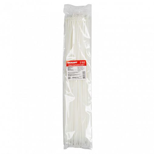 Хомут-стяжка Rexant, нейлон, 4,8 x 500 мм, 100 шт, белый фото