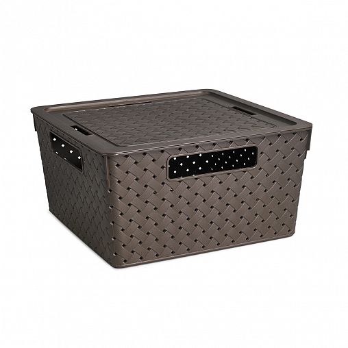 Корзина для хранения Violet Береста, с крышкой, 29,4 x 29,4 x 15,1 см, венге фото