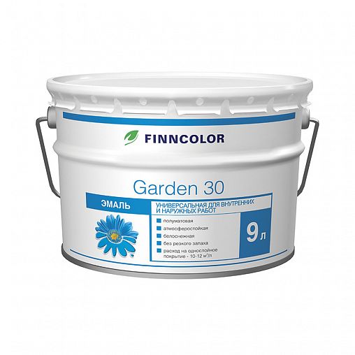 Эмаль универсальная Garden 30 (Гарден 30) FINNCOLOR, алкидная, 9 л, бесцветная (база С) фото Эмаль универсальная Garden 30 (Гарден 30) FINNCOLOR, алкидная, 9 л, бесцветная (база С) фото