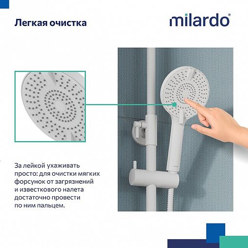 Лейка для душа Milardo Rora, 4 режима, белая матовая фото
