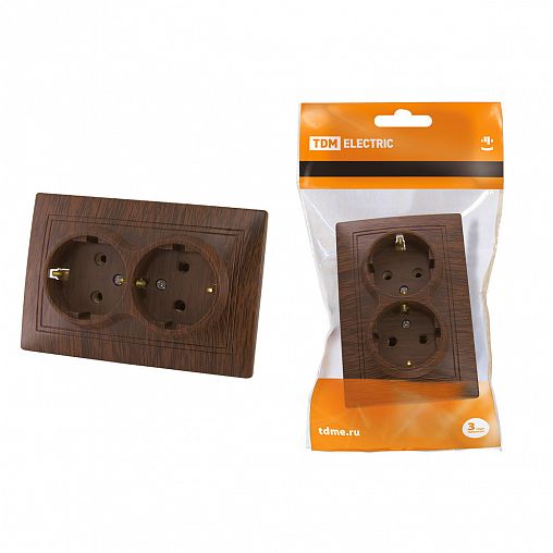 Розетка двойная встраиваемая Tdm Electric Таймыр, с заземлением, 16 А, 250 В, IP20, бук фото