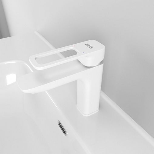 Смеситель для раковины с коротким изливом IDDIS Slide, белый матовый фото