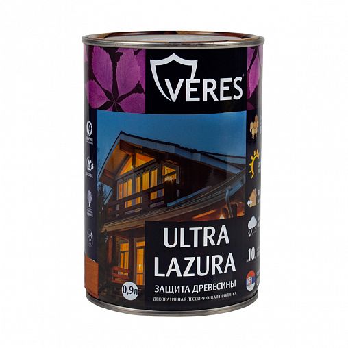Декоративная пропитка для дерева Veres Ultra Lazura №19, глянцевая, 0,9 л, дуб фото