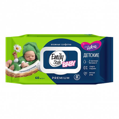 Влажные салфетки детские Emily Style Baby Премиум, гипоаллергенные, с клапаном, 60 шт фото