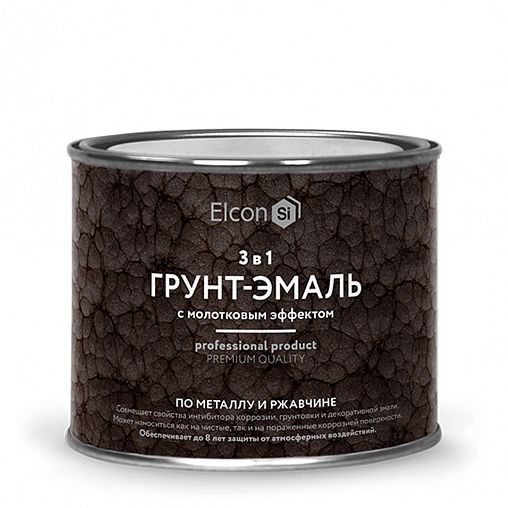 Грунт-эмаль по ржавчине Elcon 3 в 1, молотковая 0,4 кг, шоколад фото