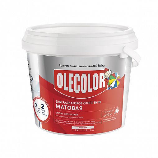 Эмаль для радиаторов Olecolor, акриловая, матовая, 1 кг, белая фото