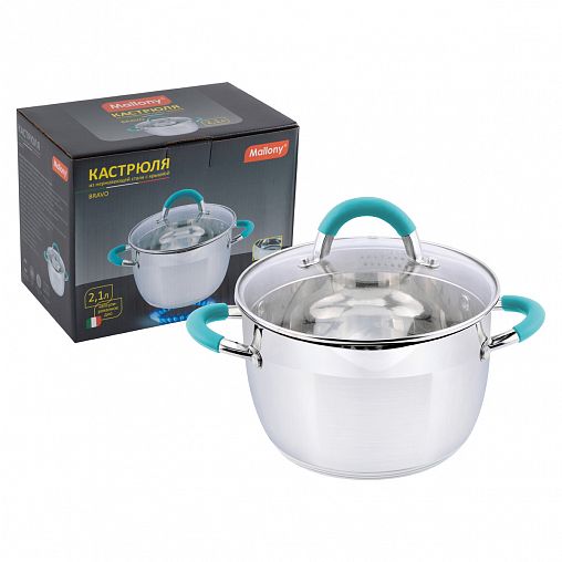 Кастрюля Mallony Bravo, с крышкой, нержавеющая сталь, 2,1 л фото