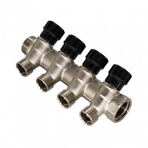 Коллектор универсальный с 4 вентилями СТМ, 1/2" x 3/4" x 4 выхода (наружная резьба) фото