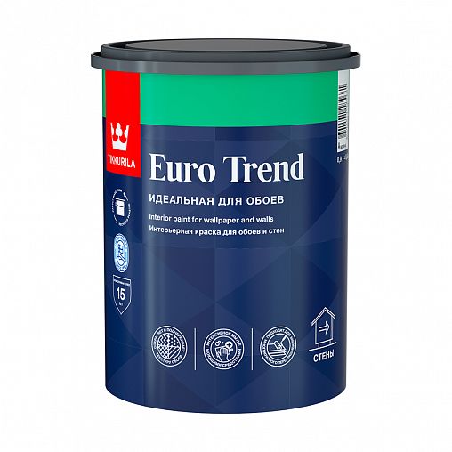Краска интерьерная для обоев и стен Tikkurila Euro Trend (Евро Тренд), 0,9 л, белый, база А фото