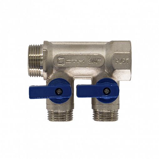 Коллектор универсальный с шаровыми кранами СТМ, 1/2" x 3/4" x 2 выхода (наружная резьба) фото
