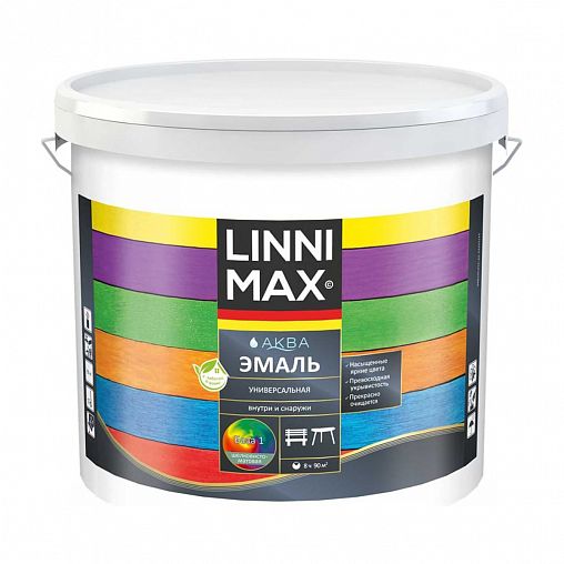 Эмаль акриловая Linnimax Аква, шелковисто-матовая, база 1, белая, 9 л фото