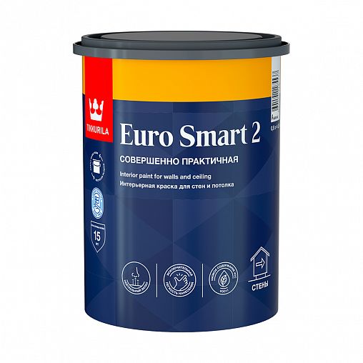 Краска моющаяся для стен и потолков Euro Smart-2 (Евро-2) TIKKURILA 0,9л белый (база А) фото