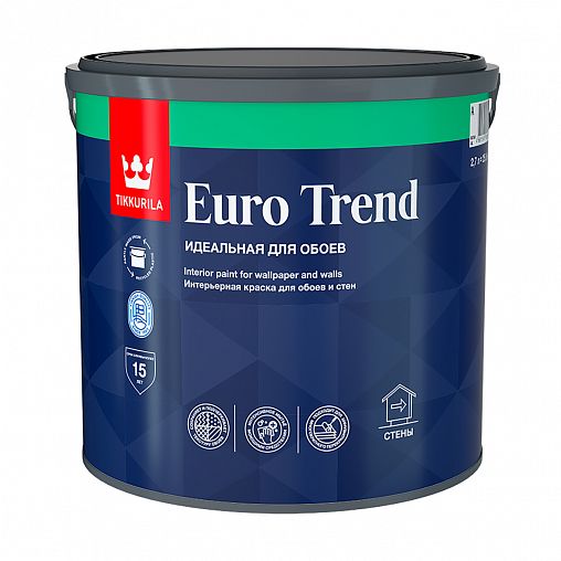 Краска интерьерная для обоев и стен Tikkurila Euro Trend (Евро Тренд), 2,7 л, бесцветная, база C фото