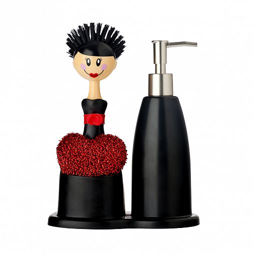 Набор для мытья посуды Vigar Dolls (щетка, губка, дозатор на подставке) фото