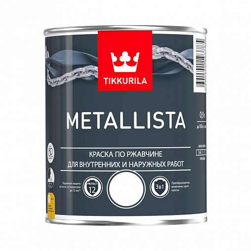 Краска для металла по ржавчине 3в1 Metallista TIKKURILA 0,9 л бесцветная (база С) фото