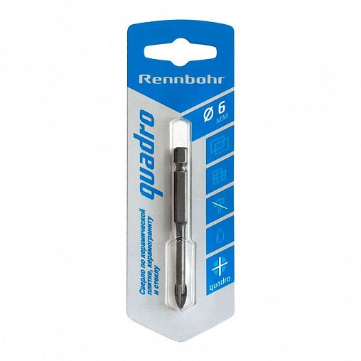 Сверло по керамике и стеклу Rennbohr Quadro, 6 мм фото