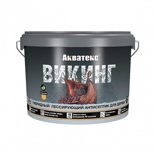 Антисептик для дерева Акватекс Викинг 65096, лессирующий, полуматовый, 9 л, сосна фото