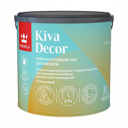 Лак для дерева Tikkurila Kiva Decor (Кива Декор), акрилатный, база EP, бесцветный, 2,7 л фото