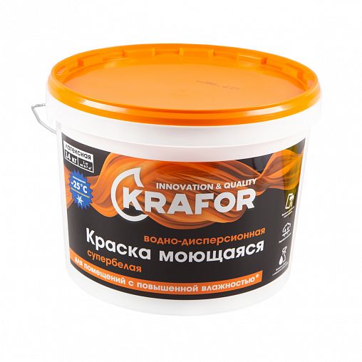 Краска водно-дисперсионная интерьерная моющаяся Krafor, латексная, 14 кг, супербелая фото