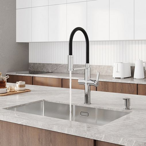 Смеситель для кухни IDDIS Ikon, с гибким изливом и подключением к фильтру, хром фото