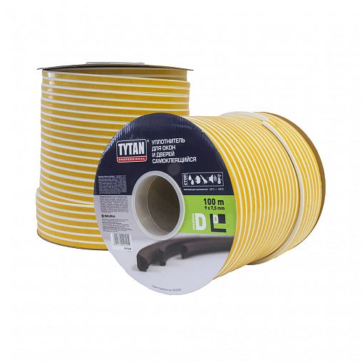 Уплотнитель D-профиль Tytan Professional, 9 x 7,5 мм, бухта 100 м, белый фото