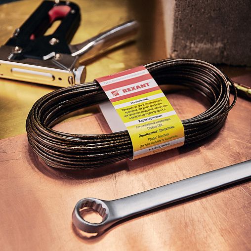 Трос стальной в ПВХ оплетке Rexant, D 2,5 мм, 20 м, черный фото